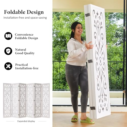 5.6Ft Folding Wood Room Divider 6 Panels W53555