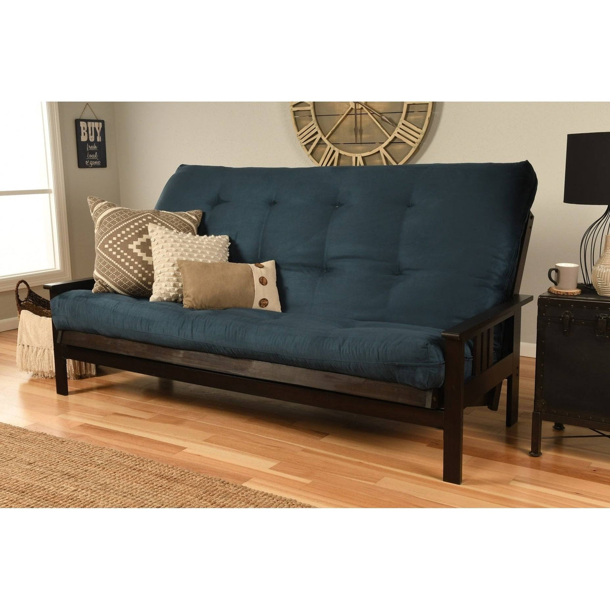 Black Navy Suede Queen Size Futon Sofa Bed K314086