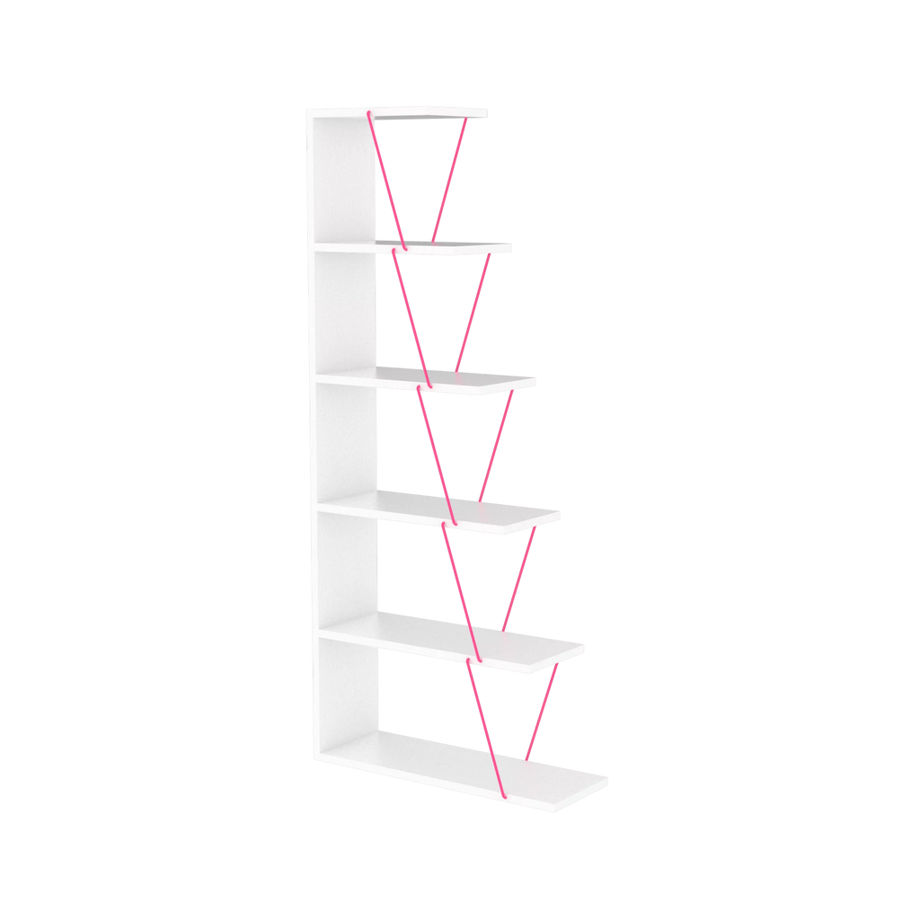 Modern 5 Tier Ladder Bookshelf, White/Pink Q5567