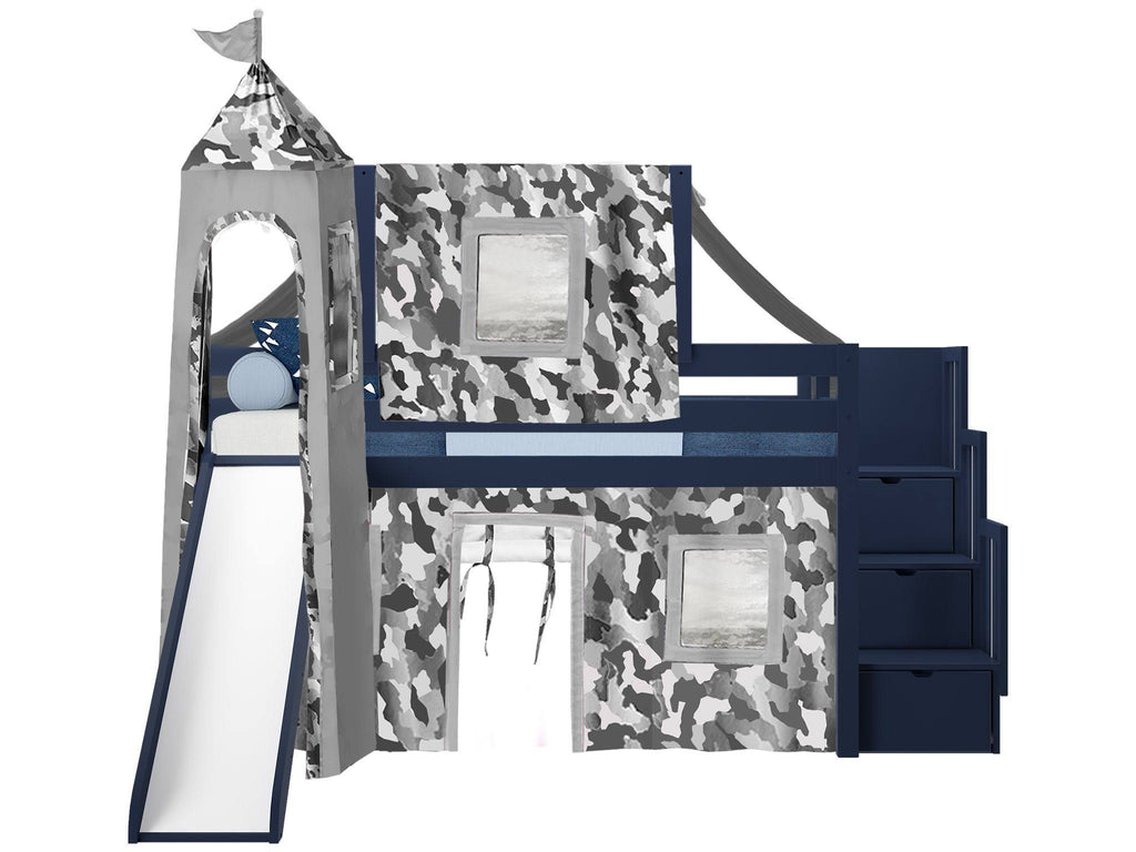 Twin Loft Bed with Slide and Tent I51731