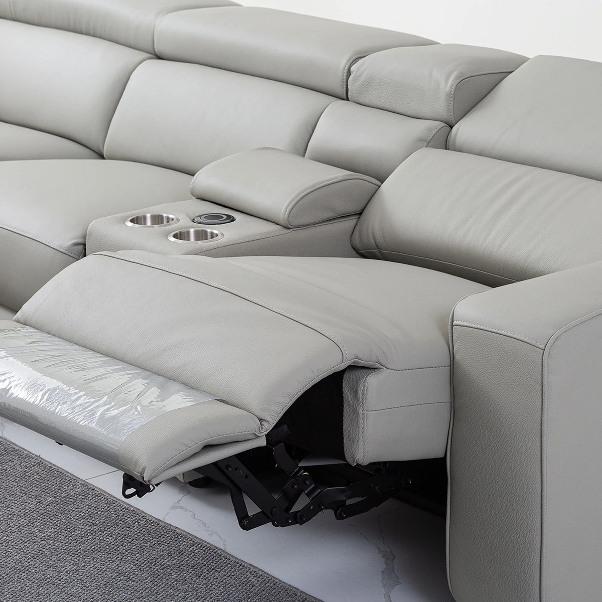 Light Grey Top Grain Leather Sectional with Power Recliners G743