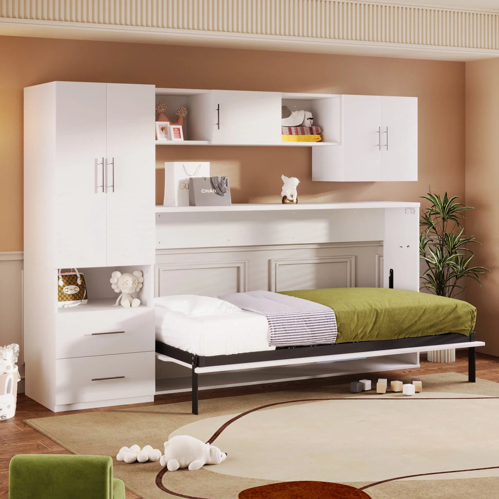 Twin Size Murphy Bed with Shelves and Storage Drawers A69111