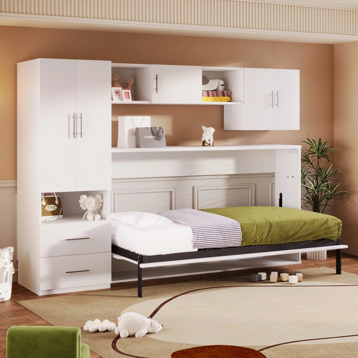 Twin Size Murphy Bed with Shelves and Storage Drawers A69111