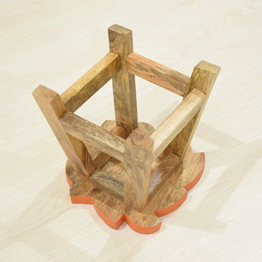 Handmade Mango Wood Orange Lion Shaped Stool P825736