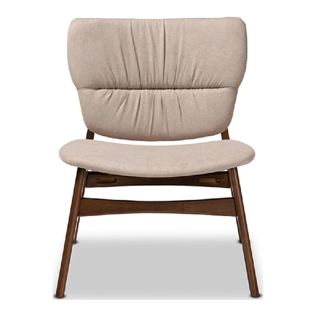 Beige Fabric Upholstered Walnut Brown Wood Accent Chair Y36308
