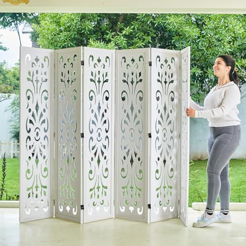 5.6Ft Folding Wood Room Divider 6 Panels W53555
