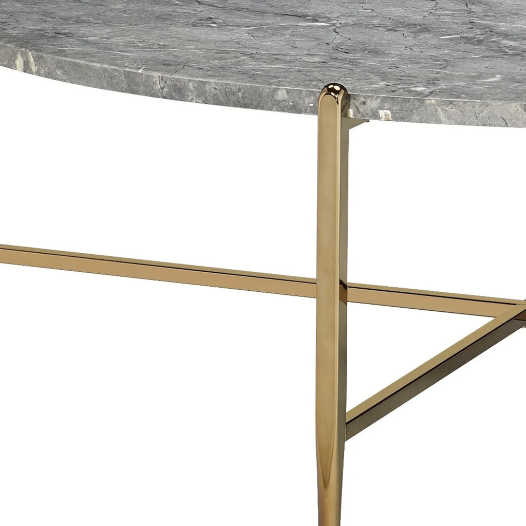 Champagne Faux Marble Metal Oval Coffee Table H857