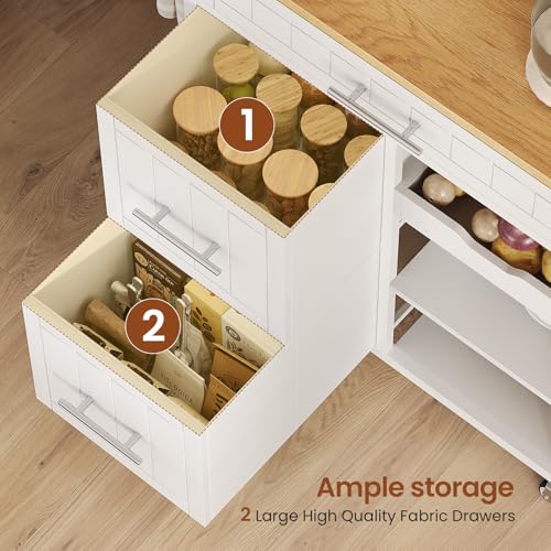 White Rolling Kitchen Island with Storage X596648