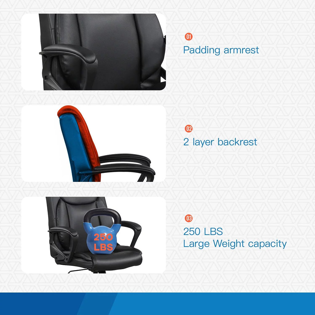 Black Ergonomic PU Leather Office Chair with Lumbar Support N872