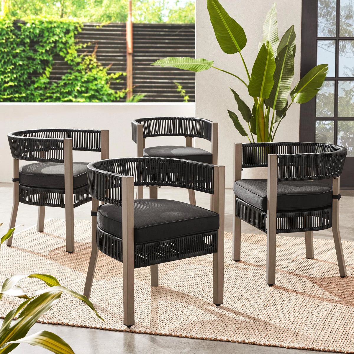 Black 5-Piece Wicker Outdoor Dining Set Y435