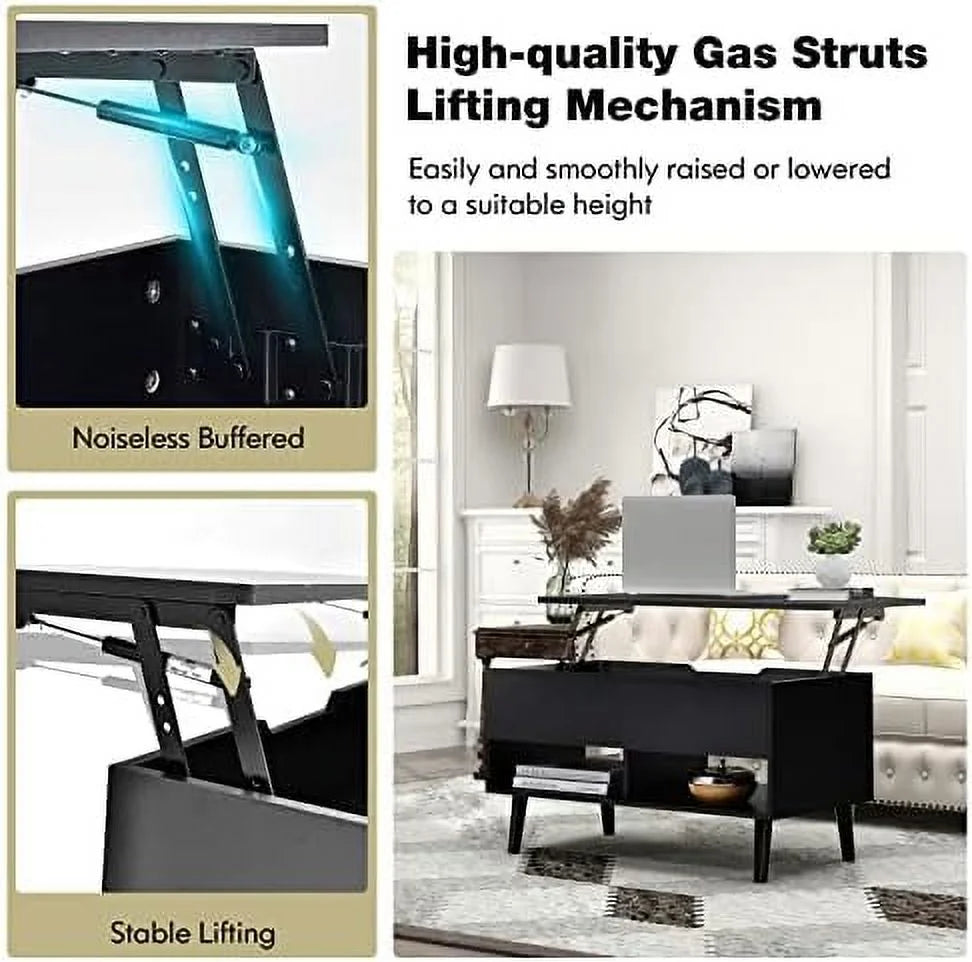Lift Top Coffee Table with Hidden Compartment and 2 Open Shelves B682033