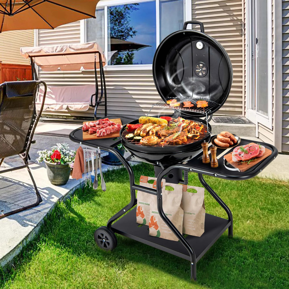22 inch Charcoal BBQ Grill with Thermometer C6187