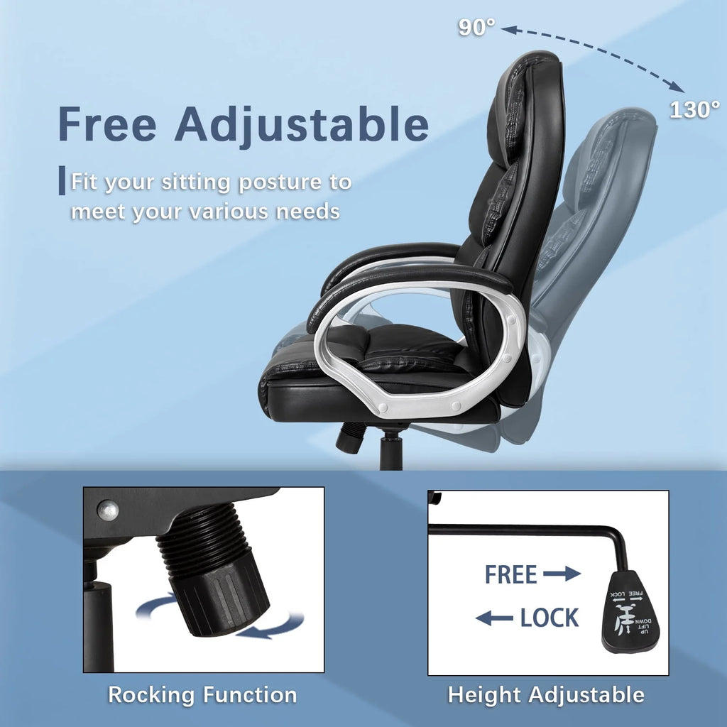 Black Faux Leather Executive Office Chair with Armrests I6172