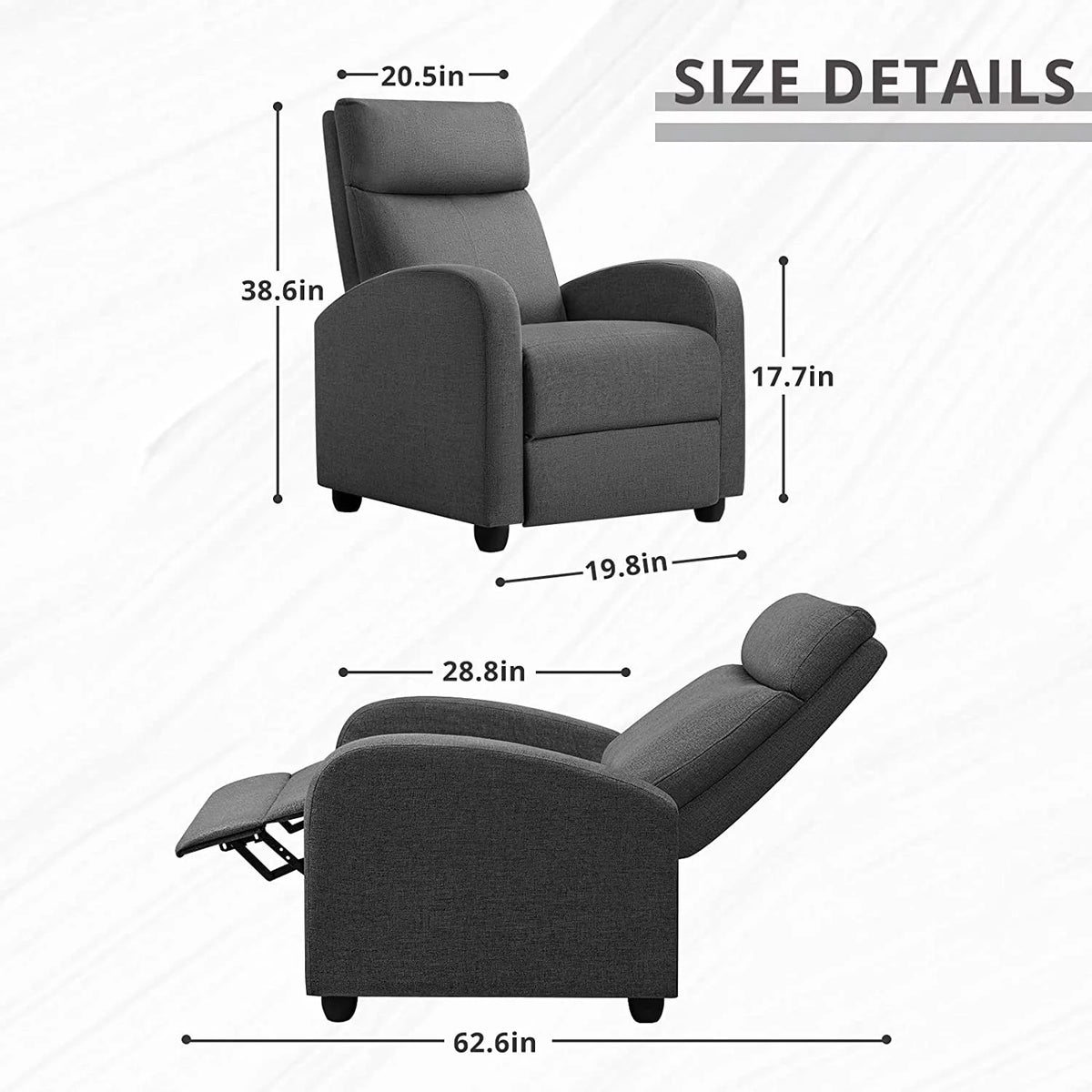 Light-Blue Fabric Recliner Chair B509