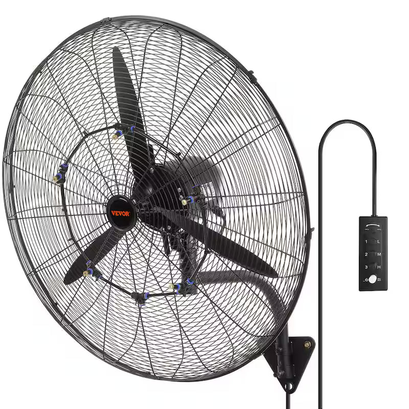 Wall-Mount Misting Fan 30 in. 3-Speed 9500 CFM Waterproof Oscillating Industrial Wall Fan D151