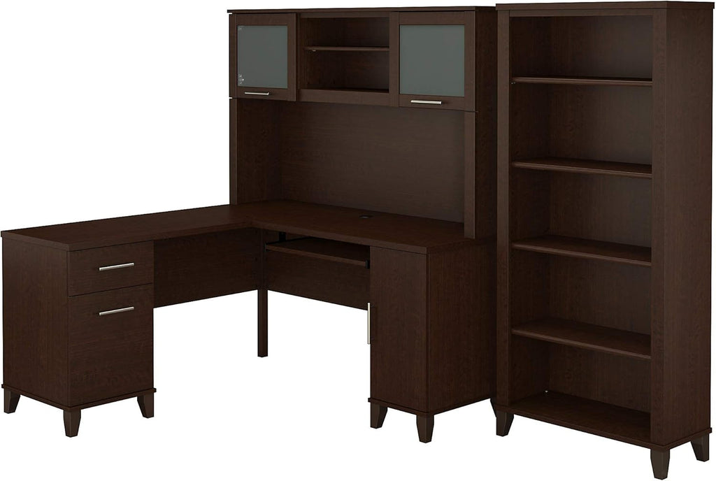 L Shaped Desk with Hutch and 5 Shelf Bookcase L403133