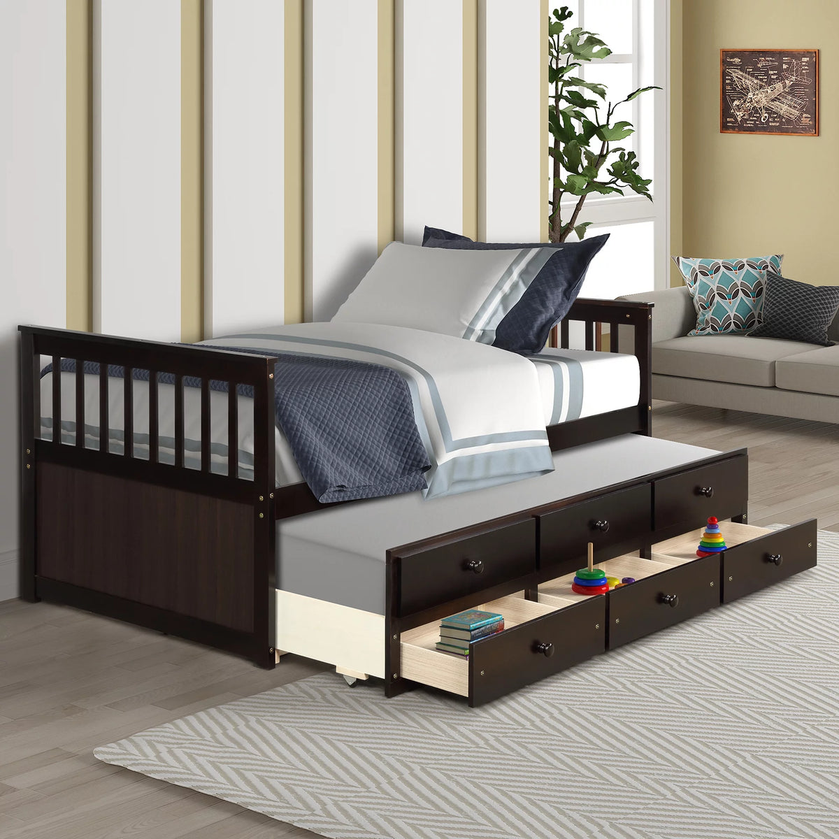 Twin Daybed with Trundle and Storage Drawers T8199