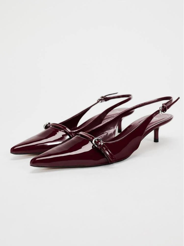 Pointed Toe Buckle Slingback High Heels D434