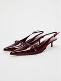 Pointed Toe Buckle Slingback High Heels D434