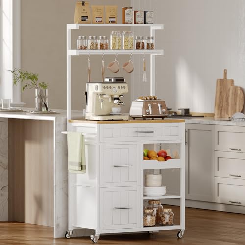 White Rolling Kitchen Island with Storage X596648