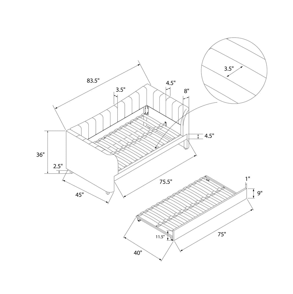 Upholstered Daybed with Trundle P677
