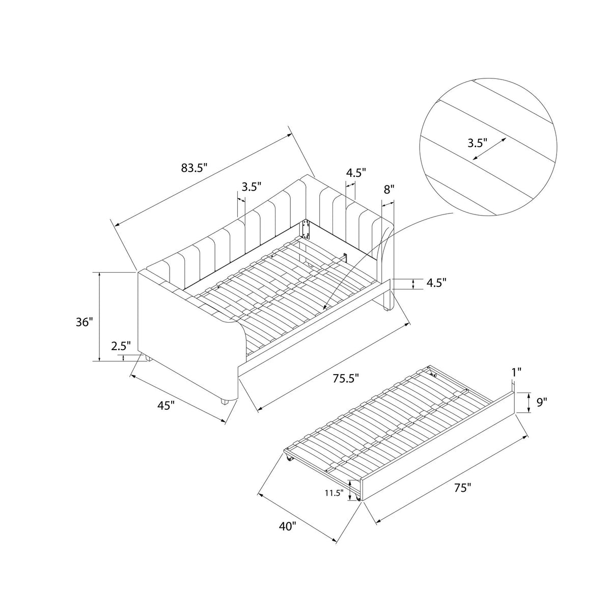 Upholstered Daybed with Trundle P677