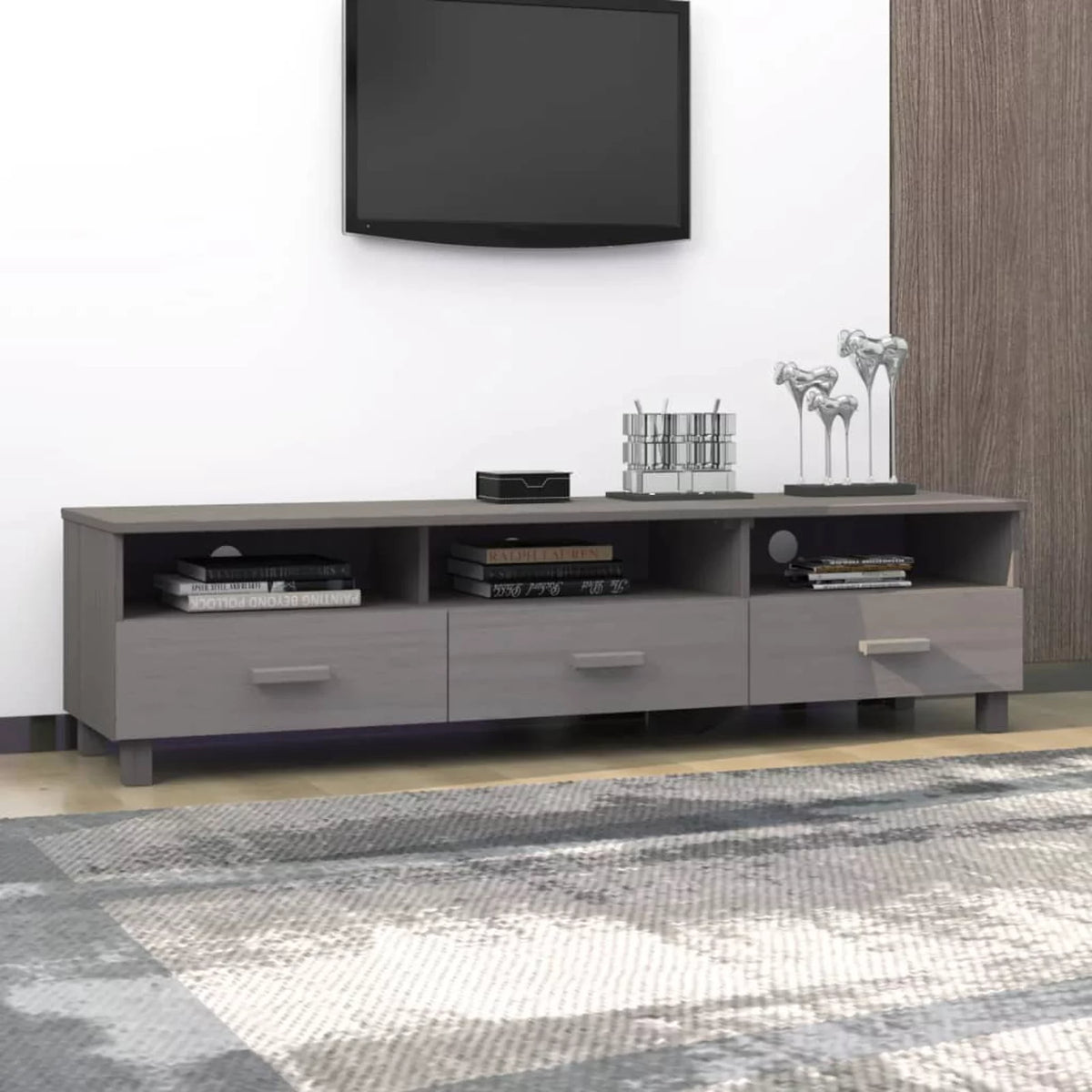 Light Gray Solid Wood Pine TV Stand N153163