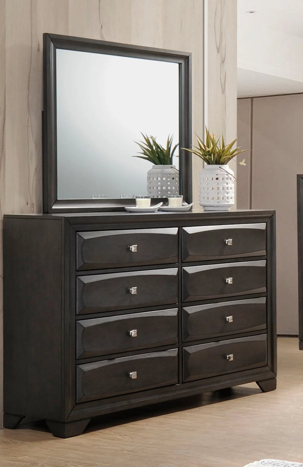 Queen Size 4pc Bedroom Furniture Set with Dresser Mirror Nightstand N904629