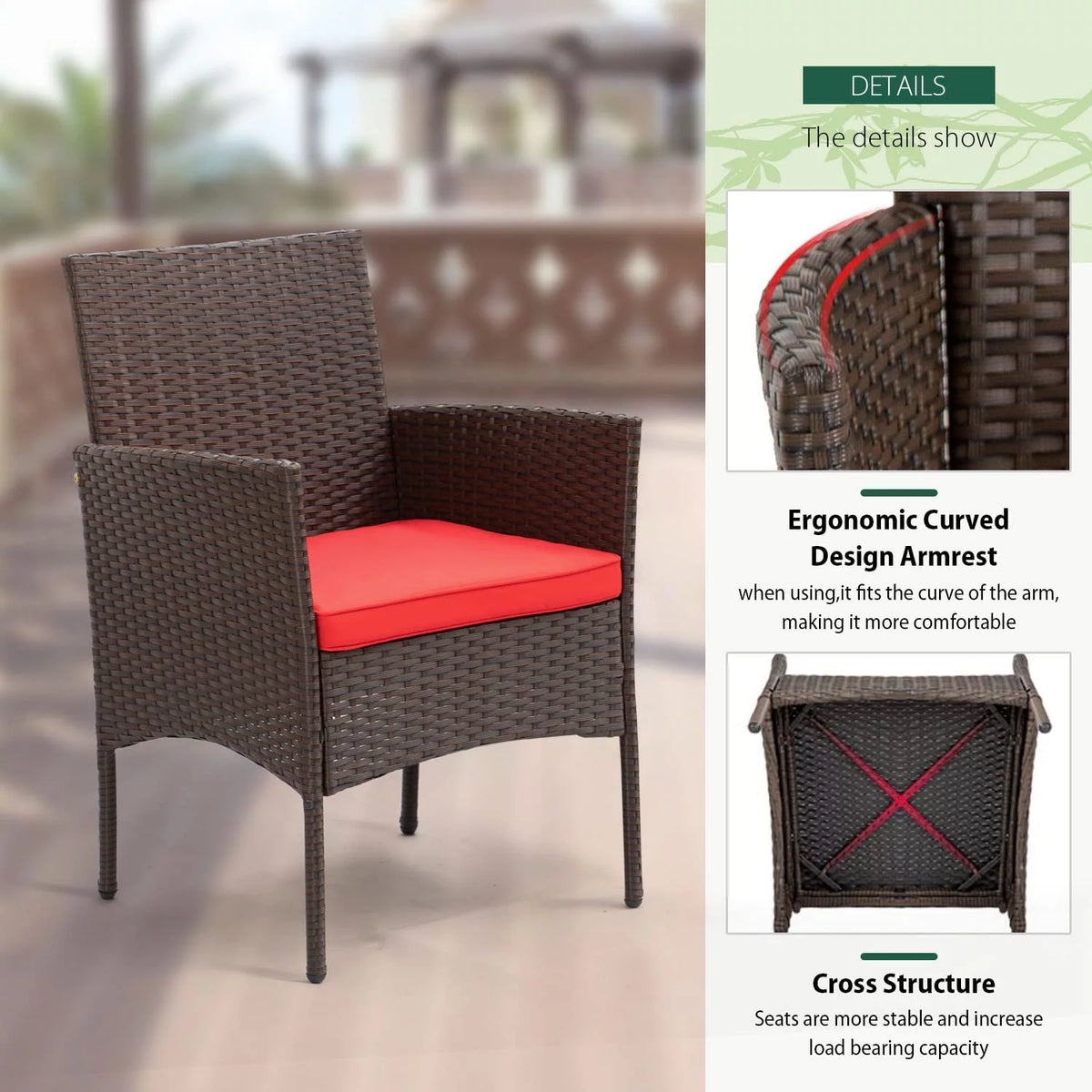 Brown Wicker 2 Rattan Chairs and Glass Coffee Table Bistro Set T46801