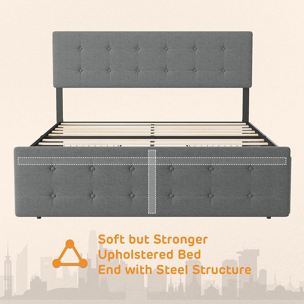 Platform Bed Frame with Headboard and 4 Drawers Storage F8483