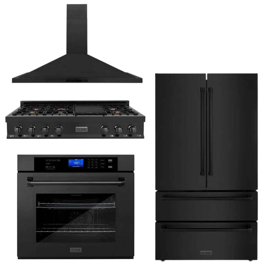 48 In. Black Stainless Steel 4-Piece Appliance Package W487