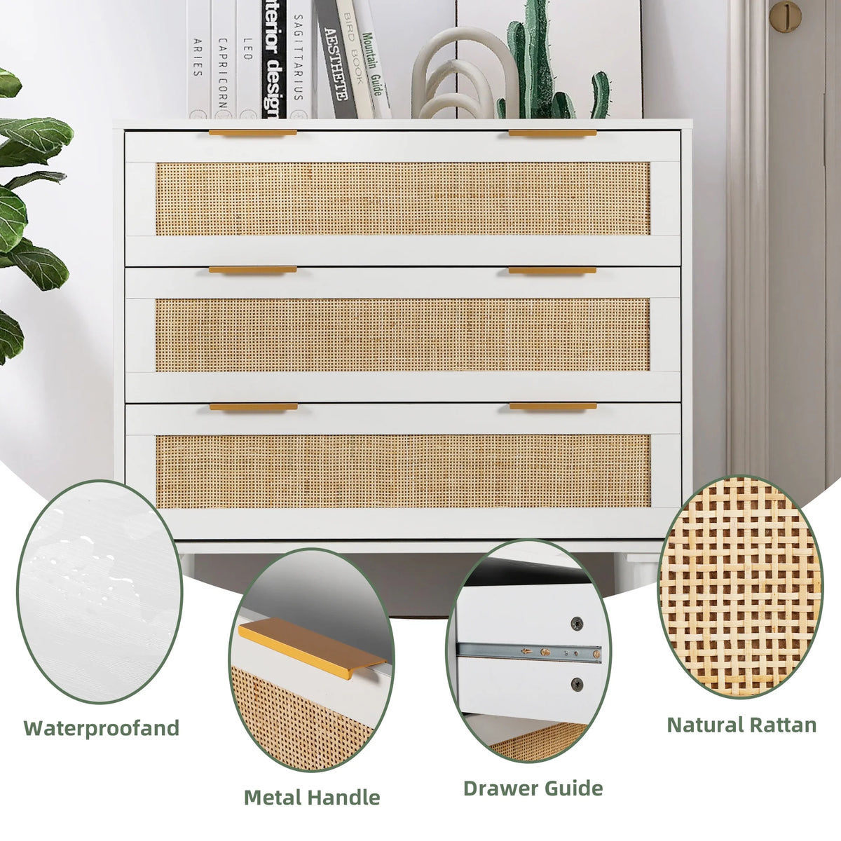 3 Drawer Rattan Wooden Dresser D770
