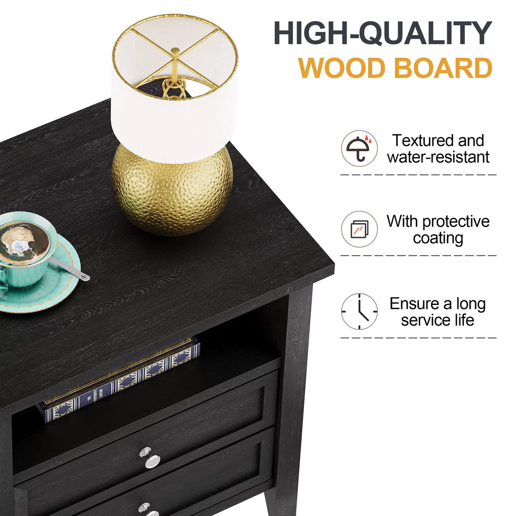 Black Nightstand with Drawer and Open Storage Shelf Q89303