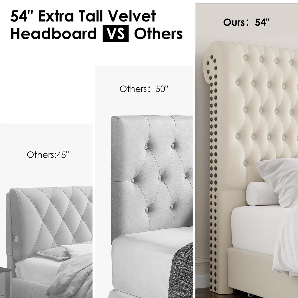 Queen Size Upholstered Storage Bed with Tall Headboard and Drawers H576