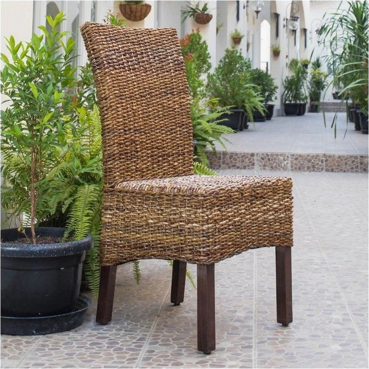 Brown Wicker Rattan Dining Chair Set of 2 T6825