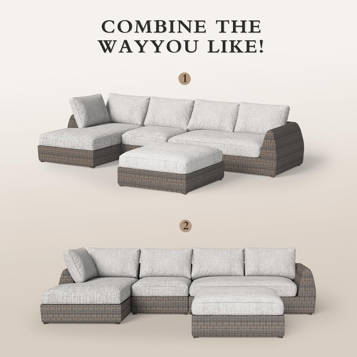 Brown Rattan 4-Piece Patio Deep Seating Lounge Set T8160