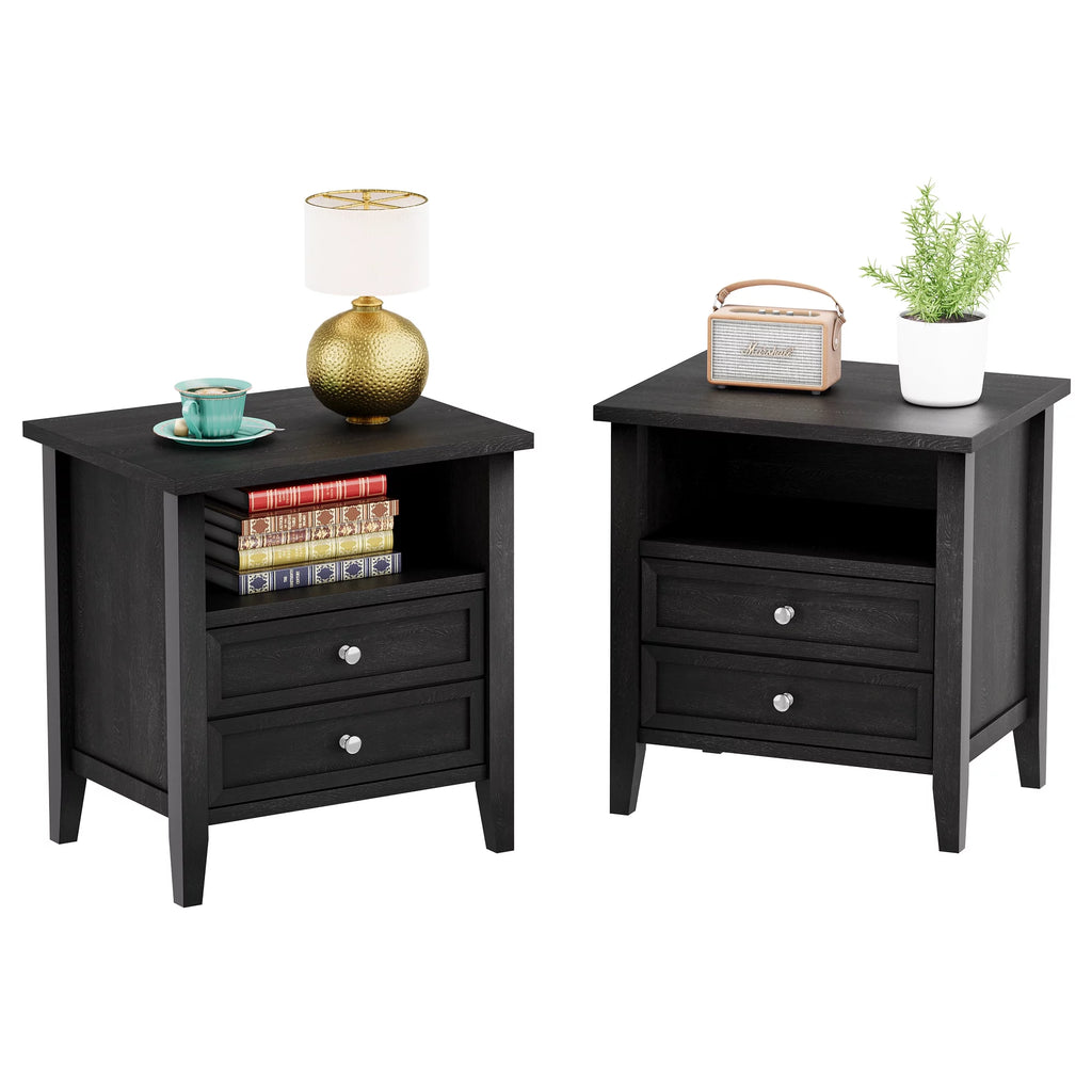 Black Nightstand with Drawer and Open Storage Shelf Q89303