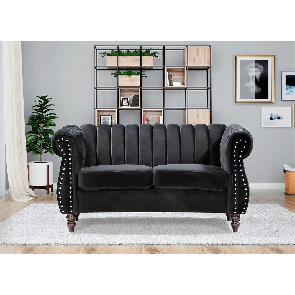 Pink Velvet Rolled Arm Loveseat V999771