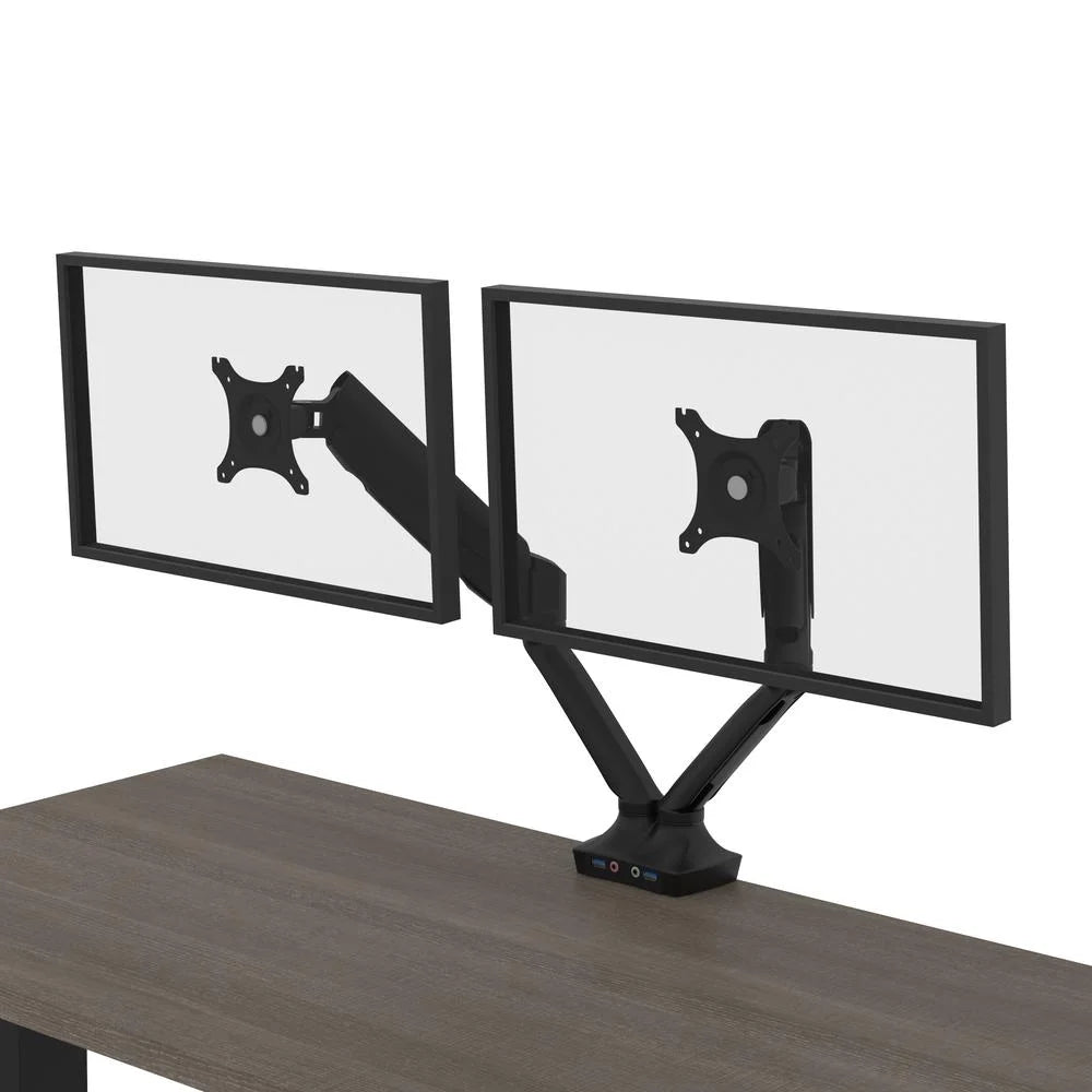 Bark Grey Standing Desk with Dual Monitor Arm F960