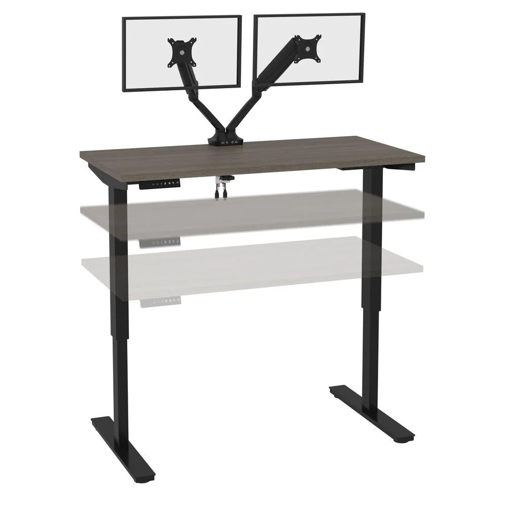 Bark Grey Standing Desk with Dual Monitor Arm F960