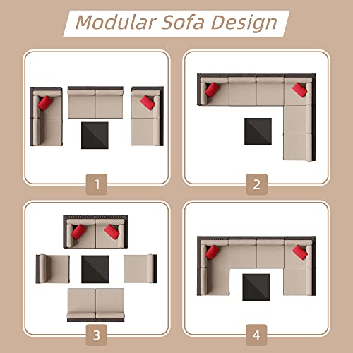 7 Pieces PE Rattan Wicker Patio Sofa Set with Glass Table Z7947