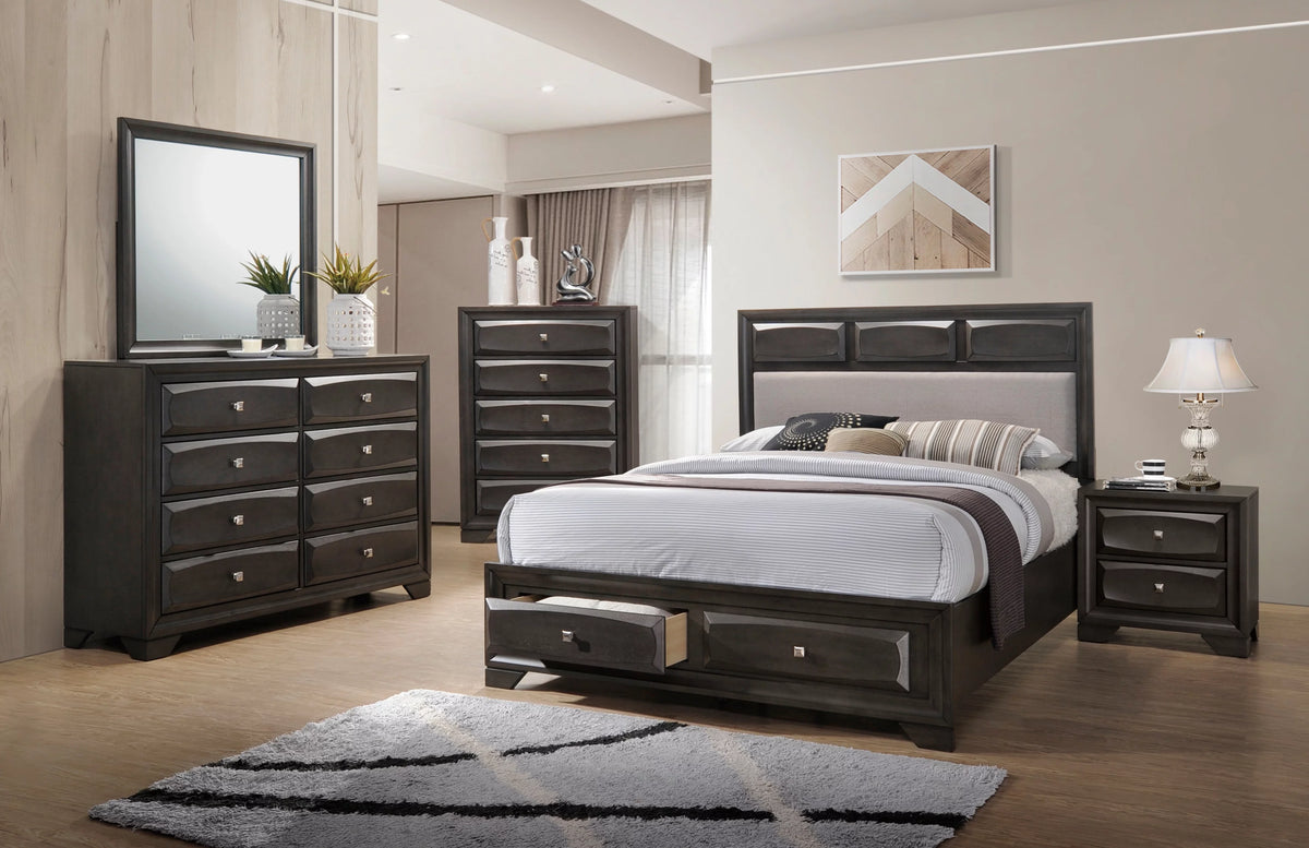 Queen Size 4pc Bedroom Furniture Set with Dresser Mirror Nightstand N904629