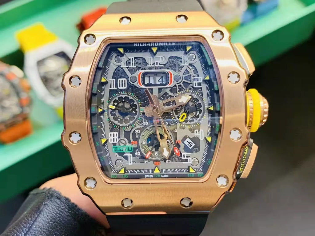 Skeleton Dial Rose Gold Bezel Black Rubber Strap D710467