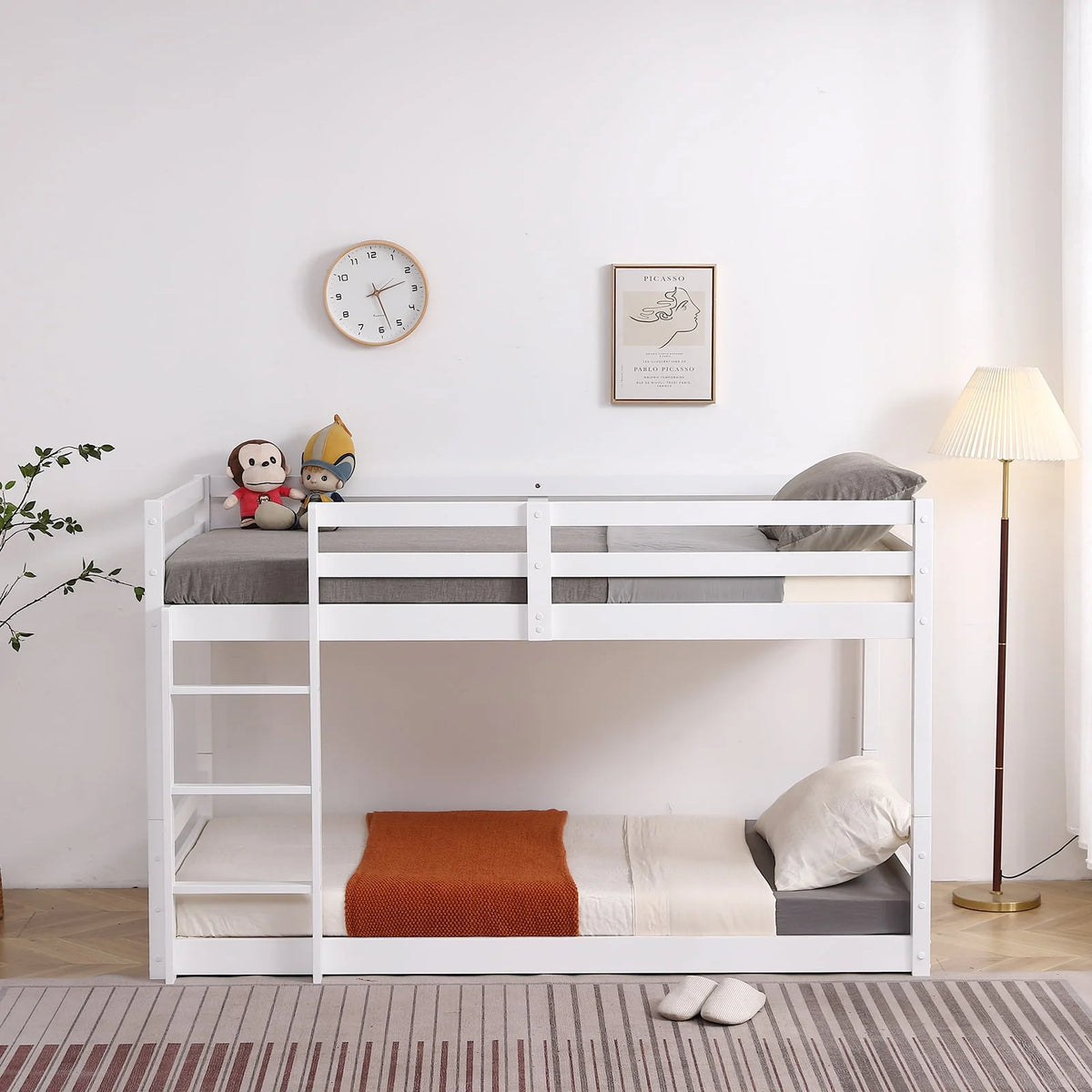 White Twin Over Twin Bunk Bed with Guard Rails M4335