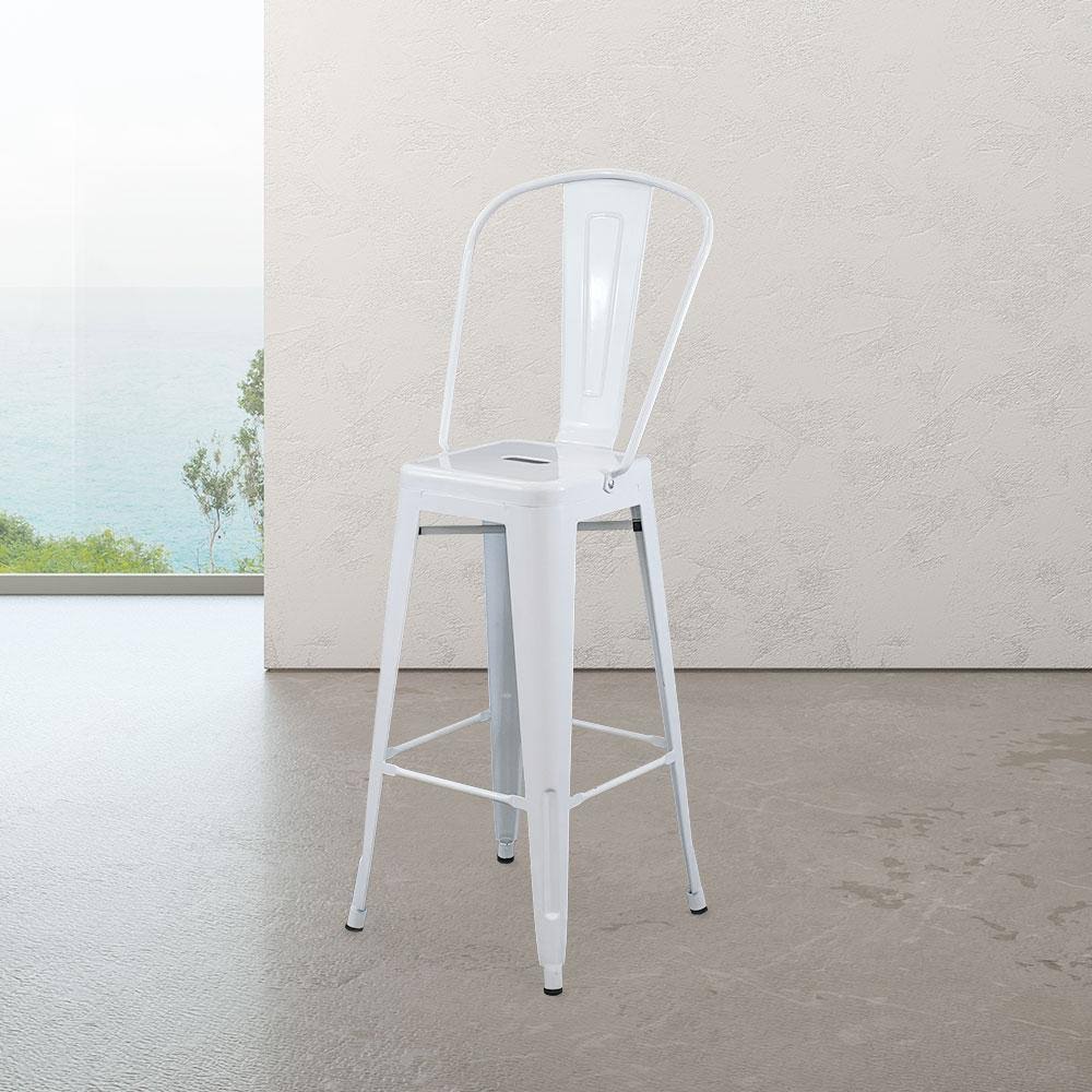 White Cafe Bar Stool with High Back I3061