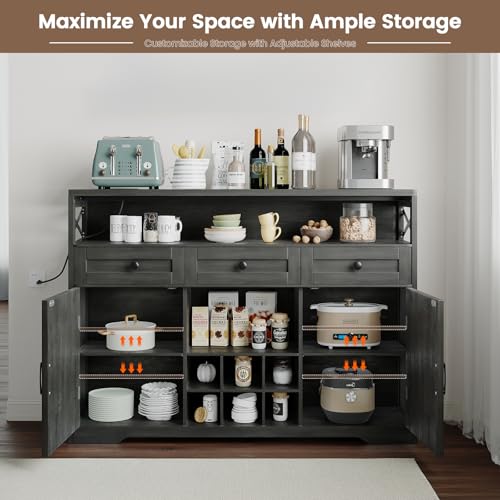 White 55" Wood Sideboard Buffet Cabinet with Drawers and Doors Z525