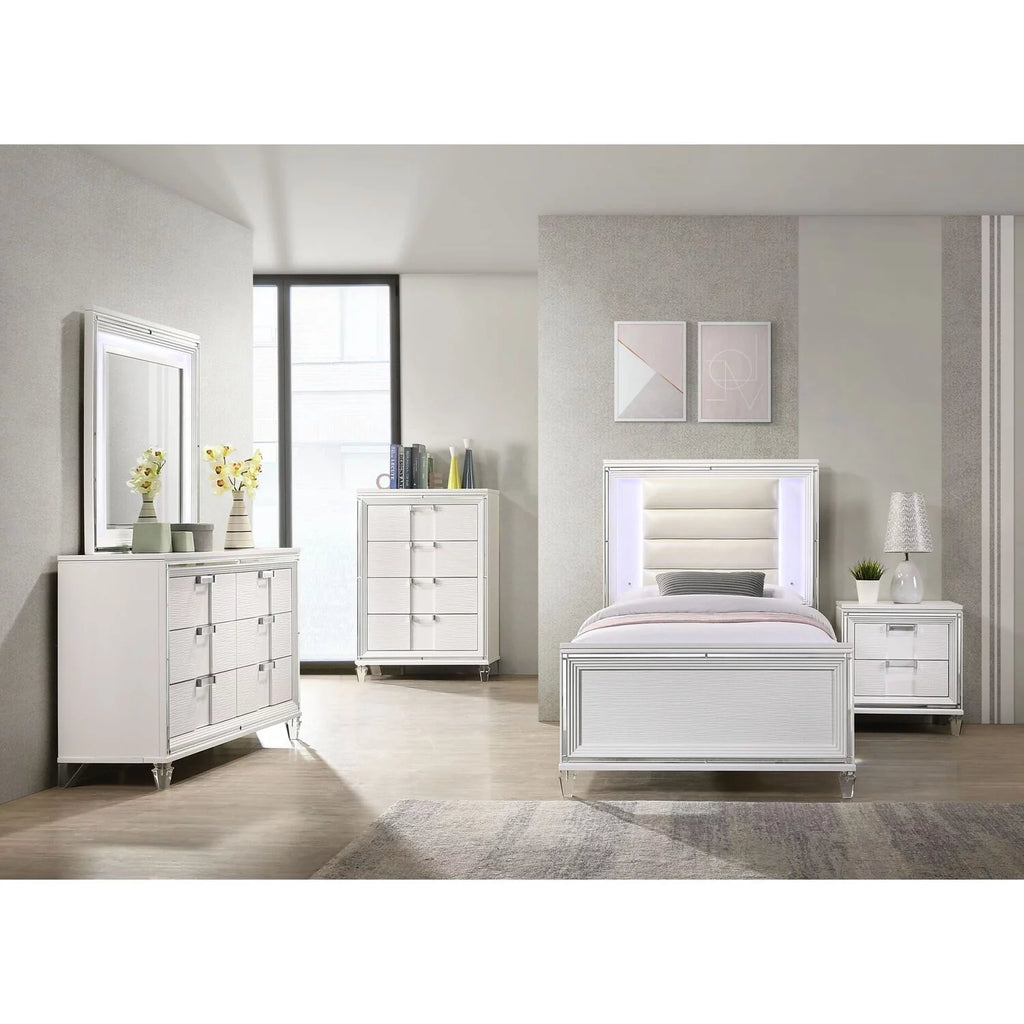 White Twin Platform 5PC Bedroom Set U297565
