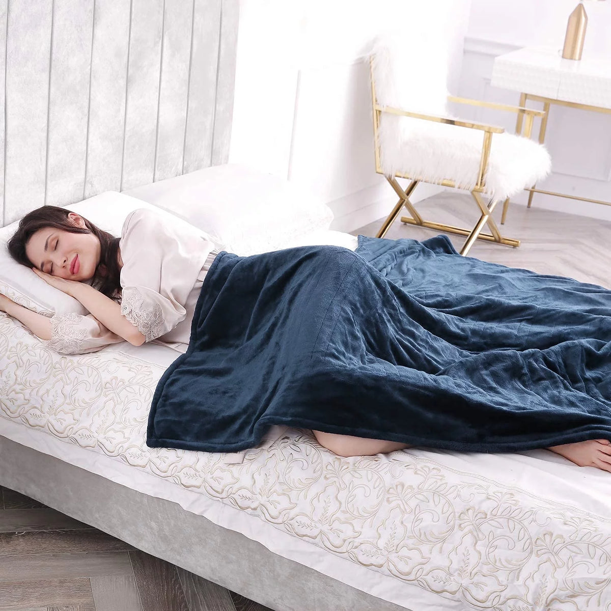 Electric Heated Blanket Twin Size Blue N90295