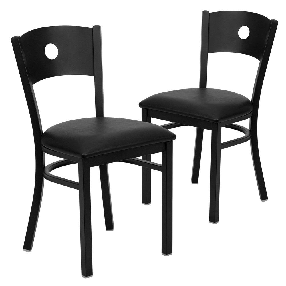 Black Vinyl Seat Metal Frame Restaurant Chairs Set of 2 N449287
