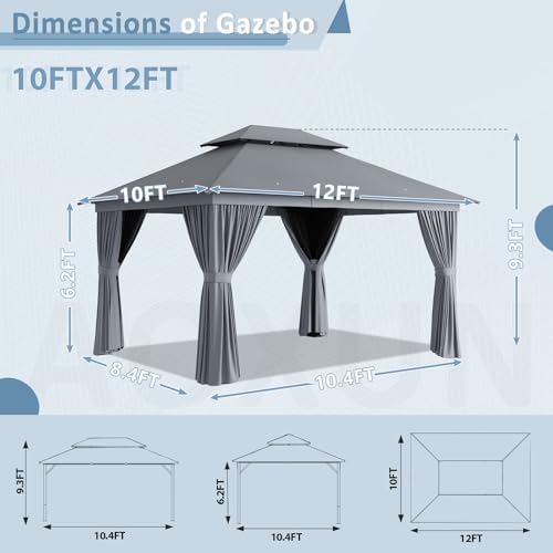 10'x12' Beige Outdoor Patio Gazebo with Mosquito Nettings and Privacy Screens Q971